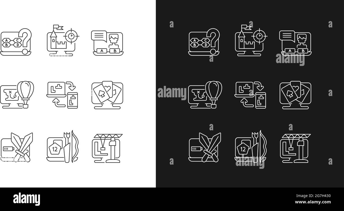 Game genres linear icons set for dark and light mode Stock Vector Image ...