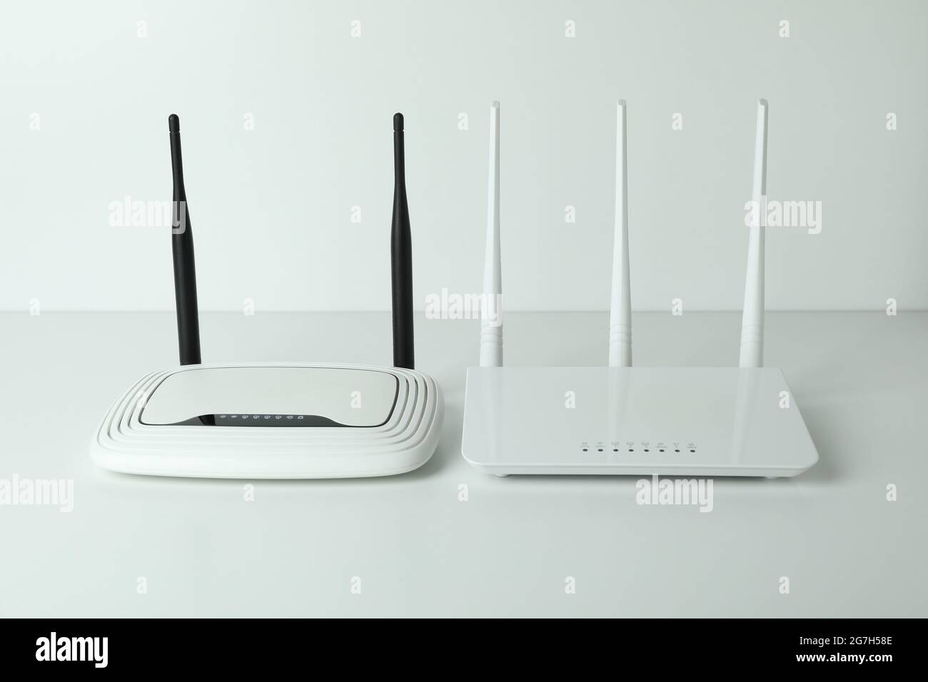 Wi Fi Routers With External Antennas On White Background Stock Photo