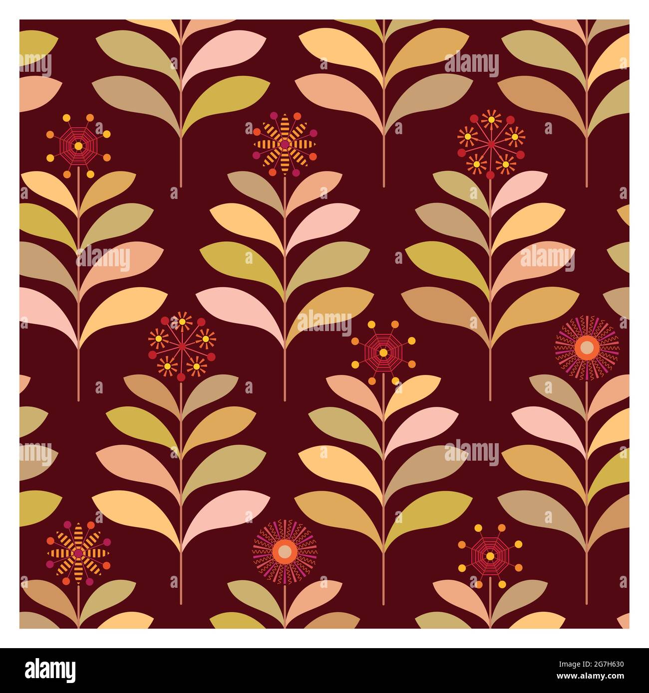 Background of leaves and flowers on a wallpaper Stock Vector Image ...