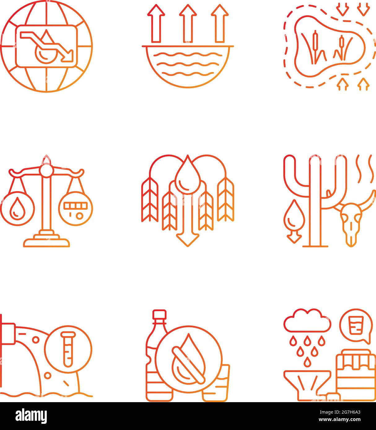 Water resources lacking gradient linear vector icons set Stock Vector