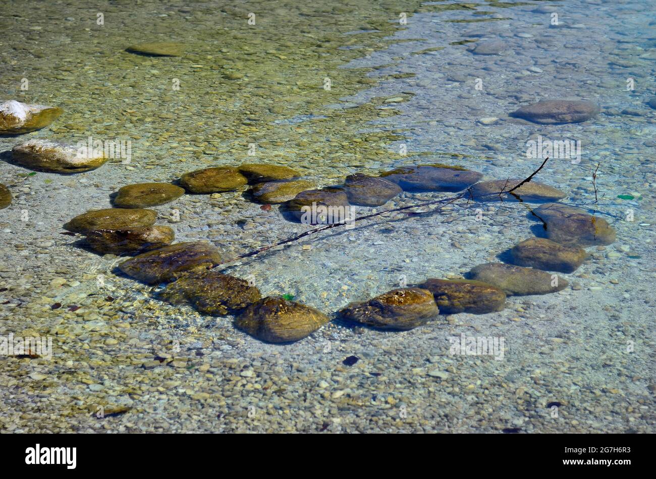 Germany, heart of stones, a declaration of love in Koenigssee lake in Bavaria Stock Photo