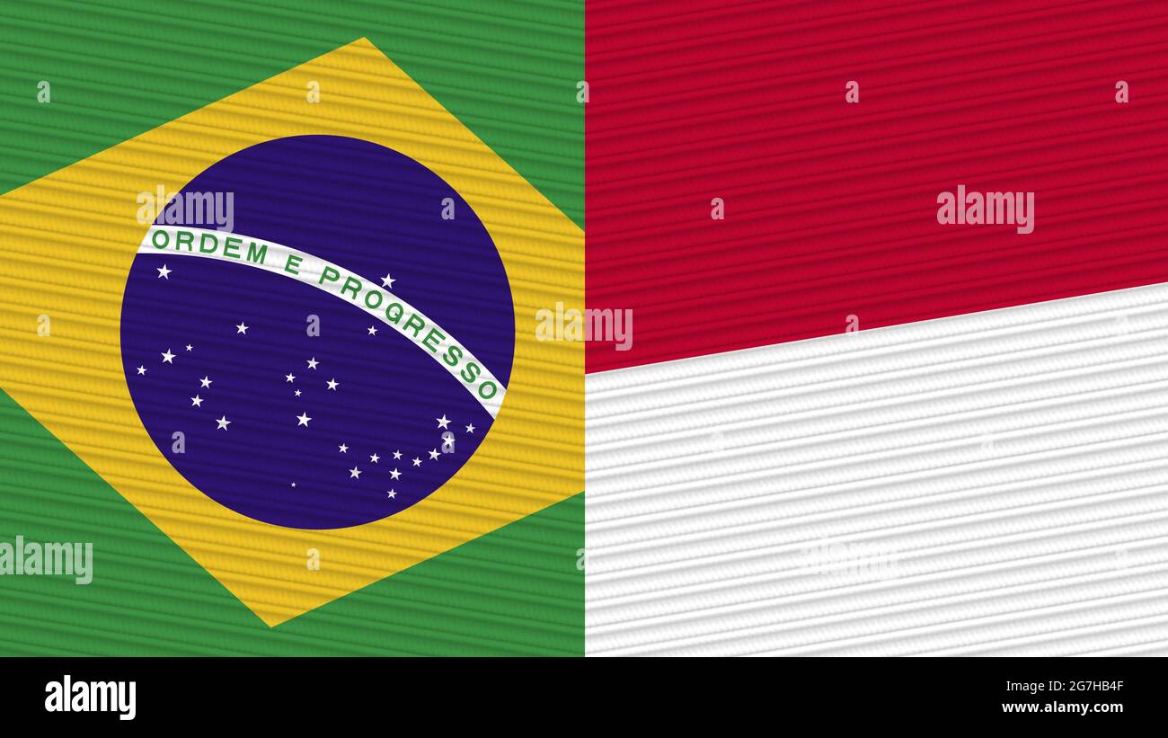 Indonesia and Brazil Two Half Flags Together Fabric Texture
