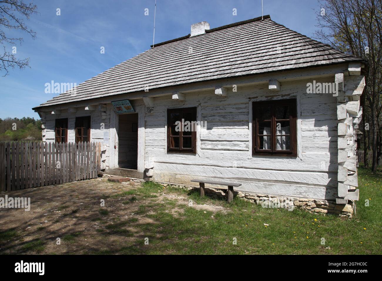 Old country cottage, open-air museum in Tokarnia, rural architecture, wooden architecture, Tokarnia, Stock Photo