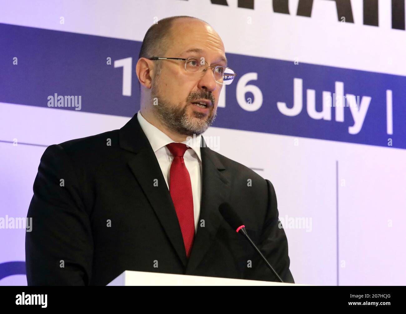 KYIV, UKRAINE - JULY 14, 2021 - Prime Minister of Ukraine Denys Shmyhal ...