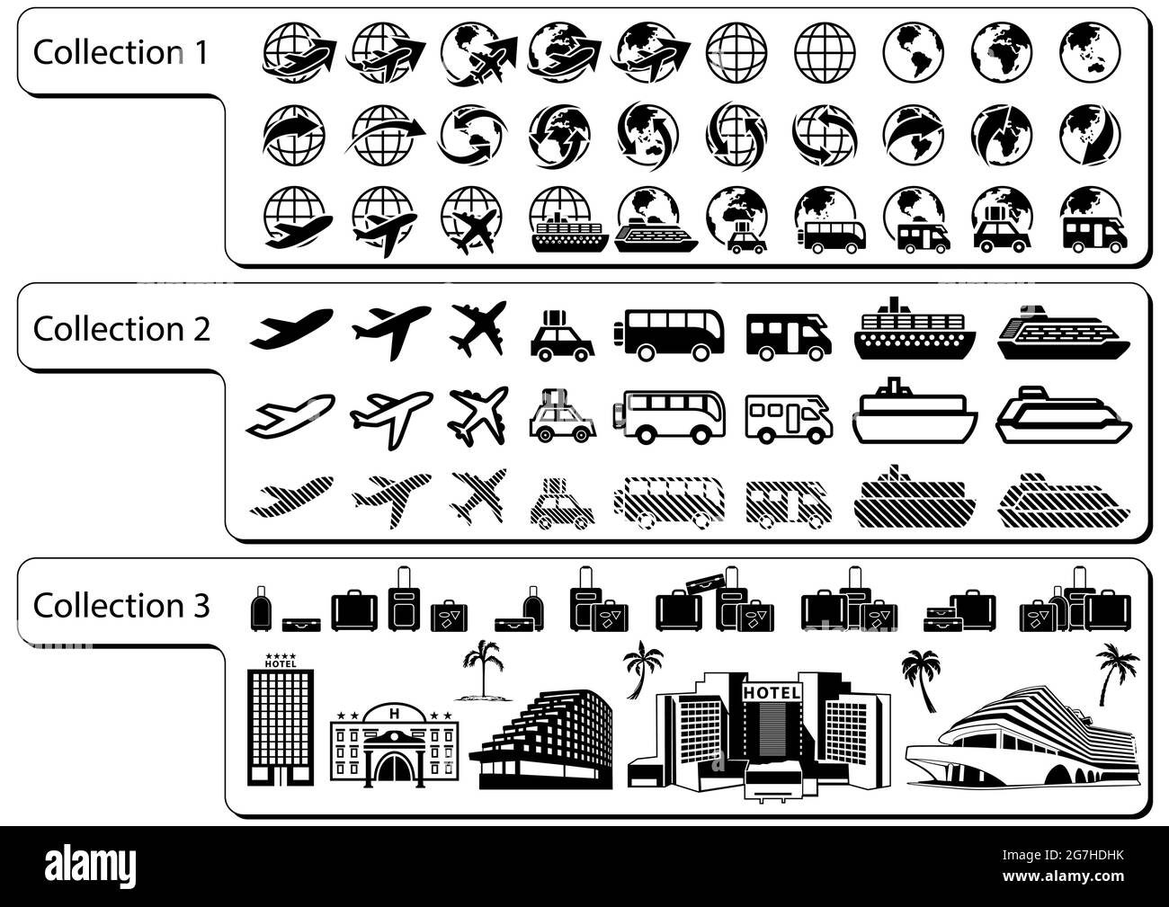 Black and White Travel Icon Set Stock Vector Image & Art - Alamy