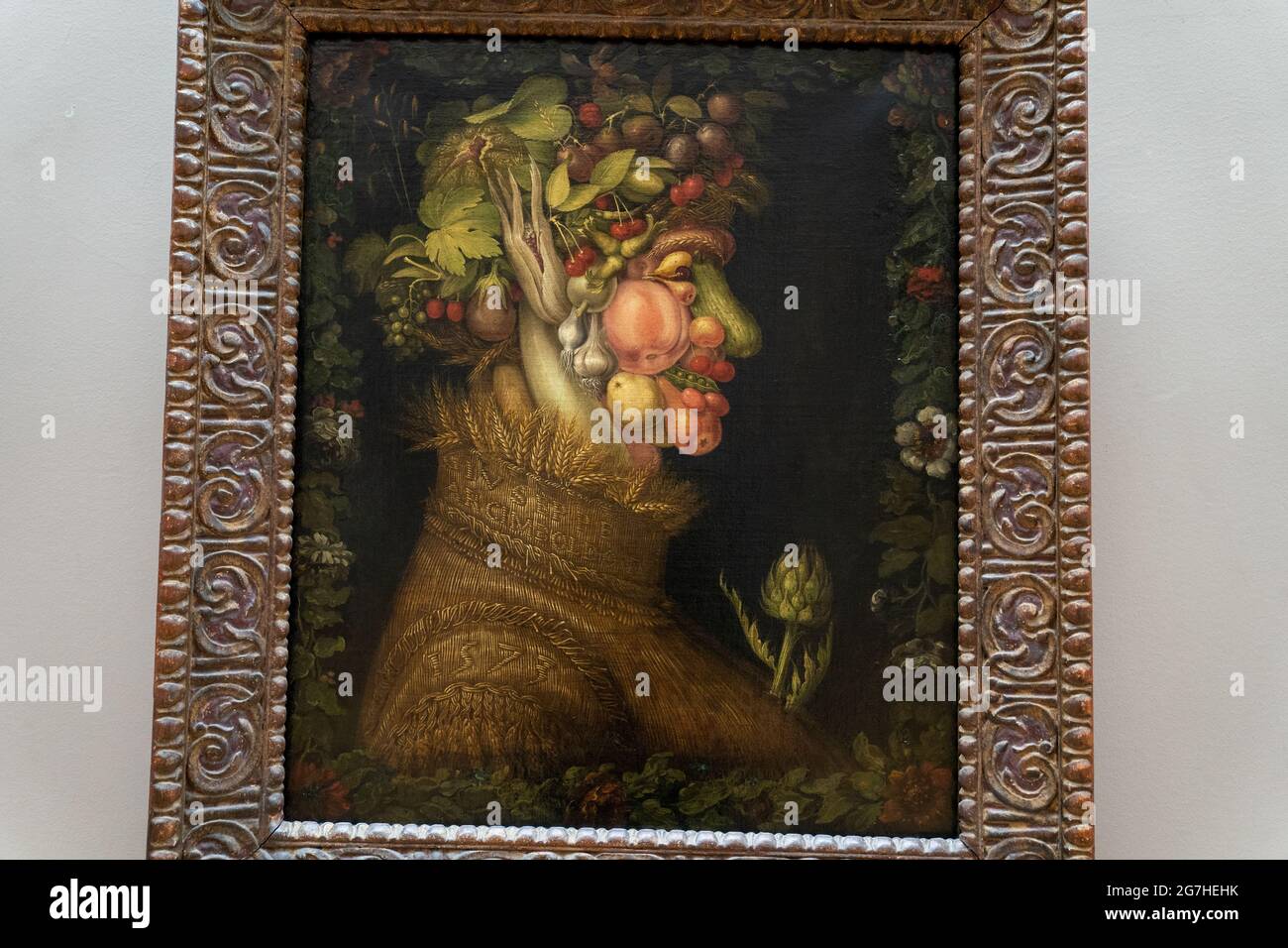 'Summer' by Giuseppe Arcimboldo. Italian painter who created imaginative portrait heads made of objects such as fruits, vegetables, flowers, fishs. Stock Photo