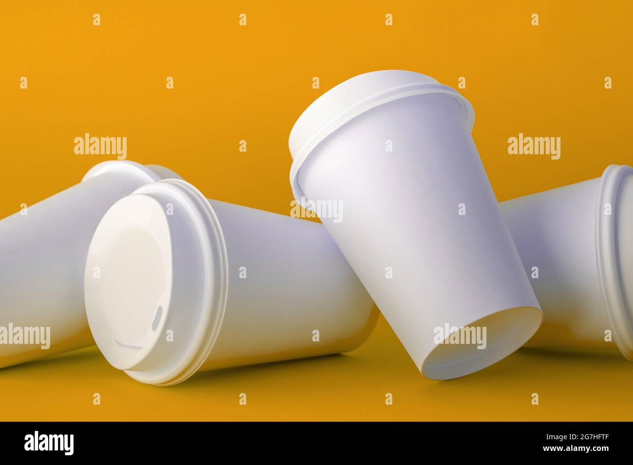 Spilled White Paper Coffee Cups on Green Background, Paper Coffee Cup ...