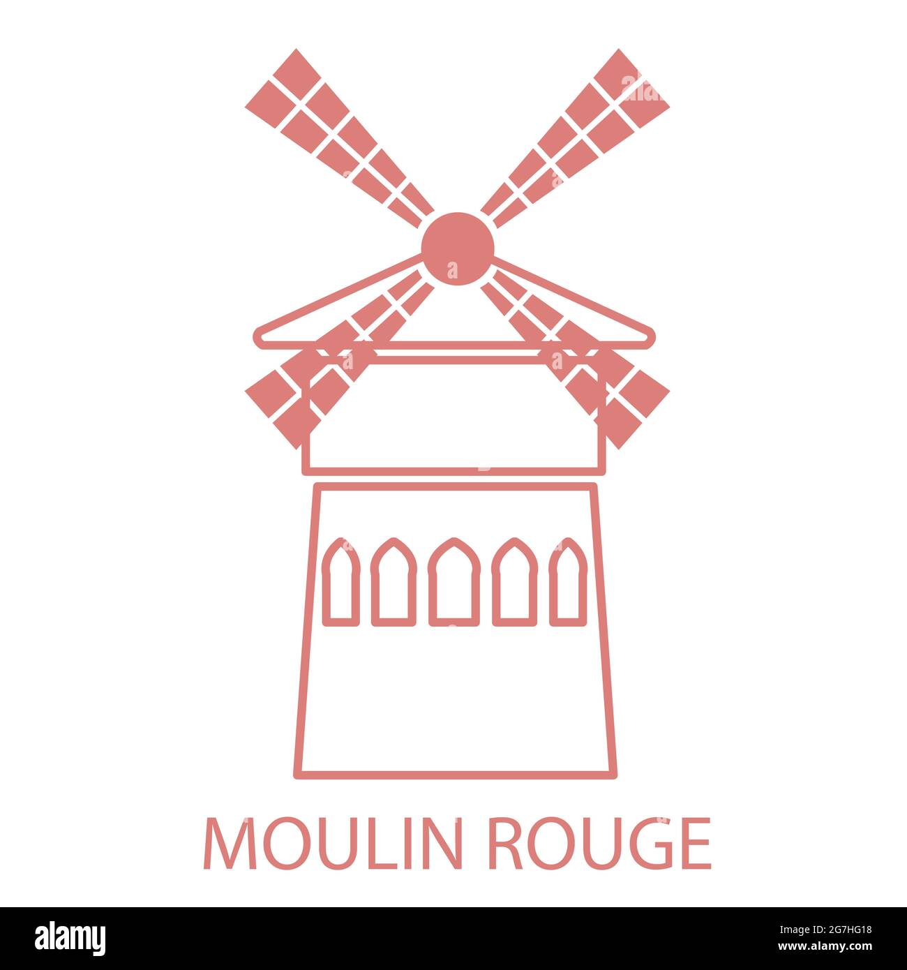 Line art Souvenir of Moulin Rouge in Paris- is a cabaret in Paris, France having historical significance Stock Vector