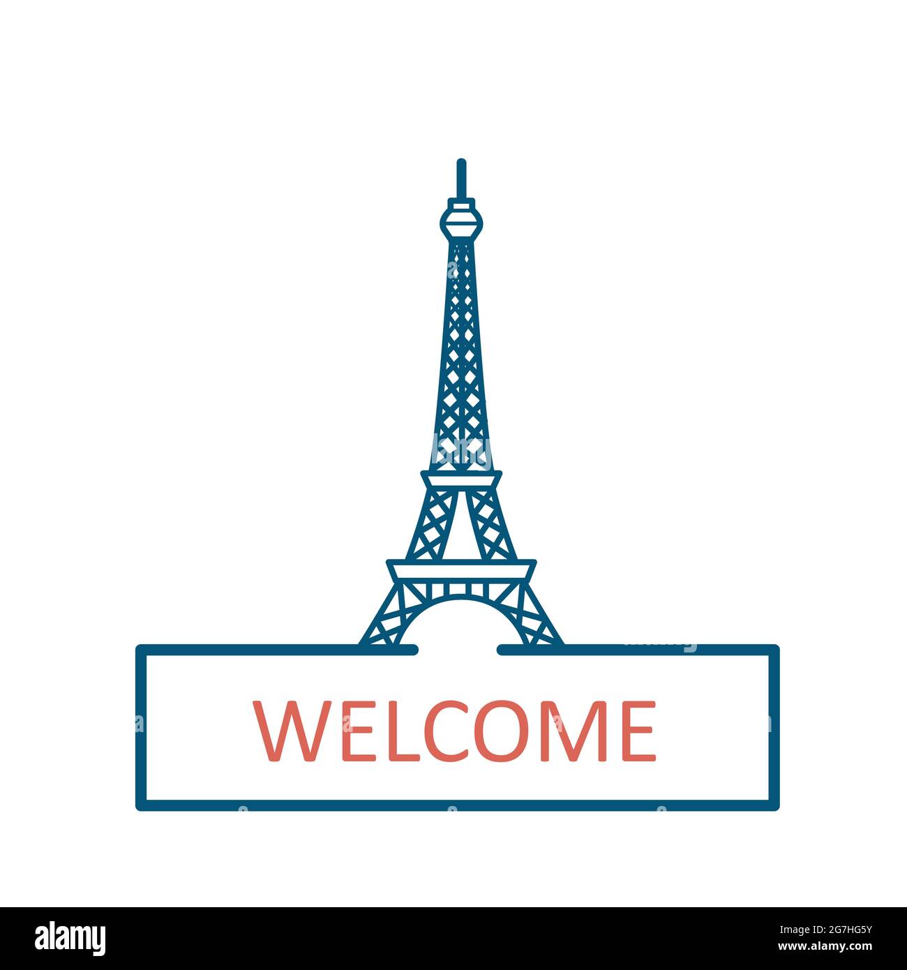 Welcome to Paris- Line art of the Eiffel tower famous landmark of France Stock Vector