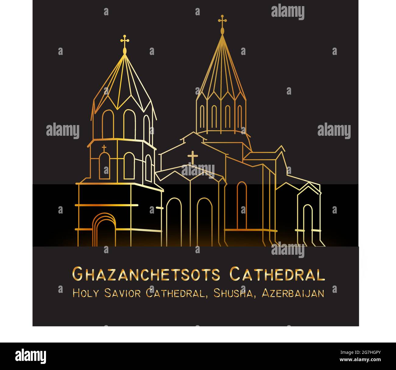 Holy Armenian ghazanchetsots Cathedral in Azerbaijan cultural town Landmark icon Stock Vector