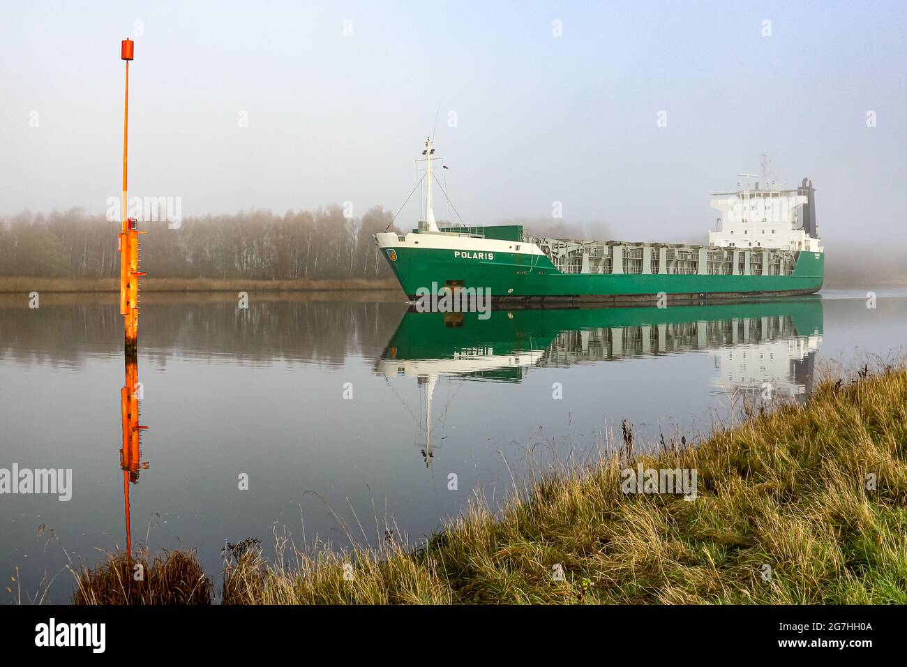 The Polaris is a Cargo Ro-ro ship for heavy transports. Here is on the Trave in Lübeck, Germany. Stock Photo