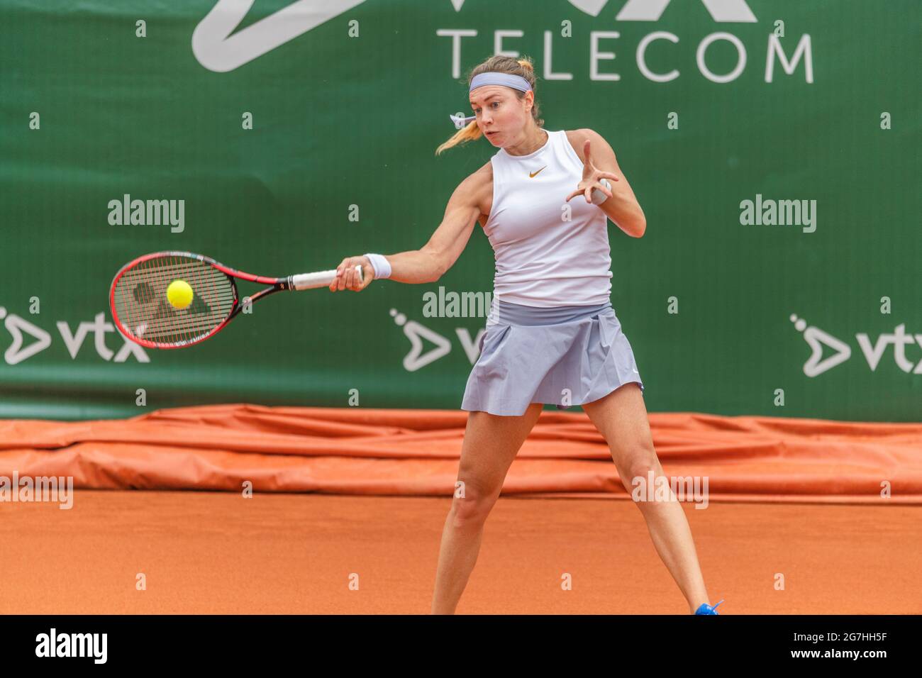 Lausanne, Switzerland. 14th July, 2021. Stefanie Vögele of Switzerland is  in action during the 16th final, Lausanne 2021 tennis tournament WTA 250 on  Lausanne, Switzerland on July 14, 2021. (Photo by Eric