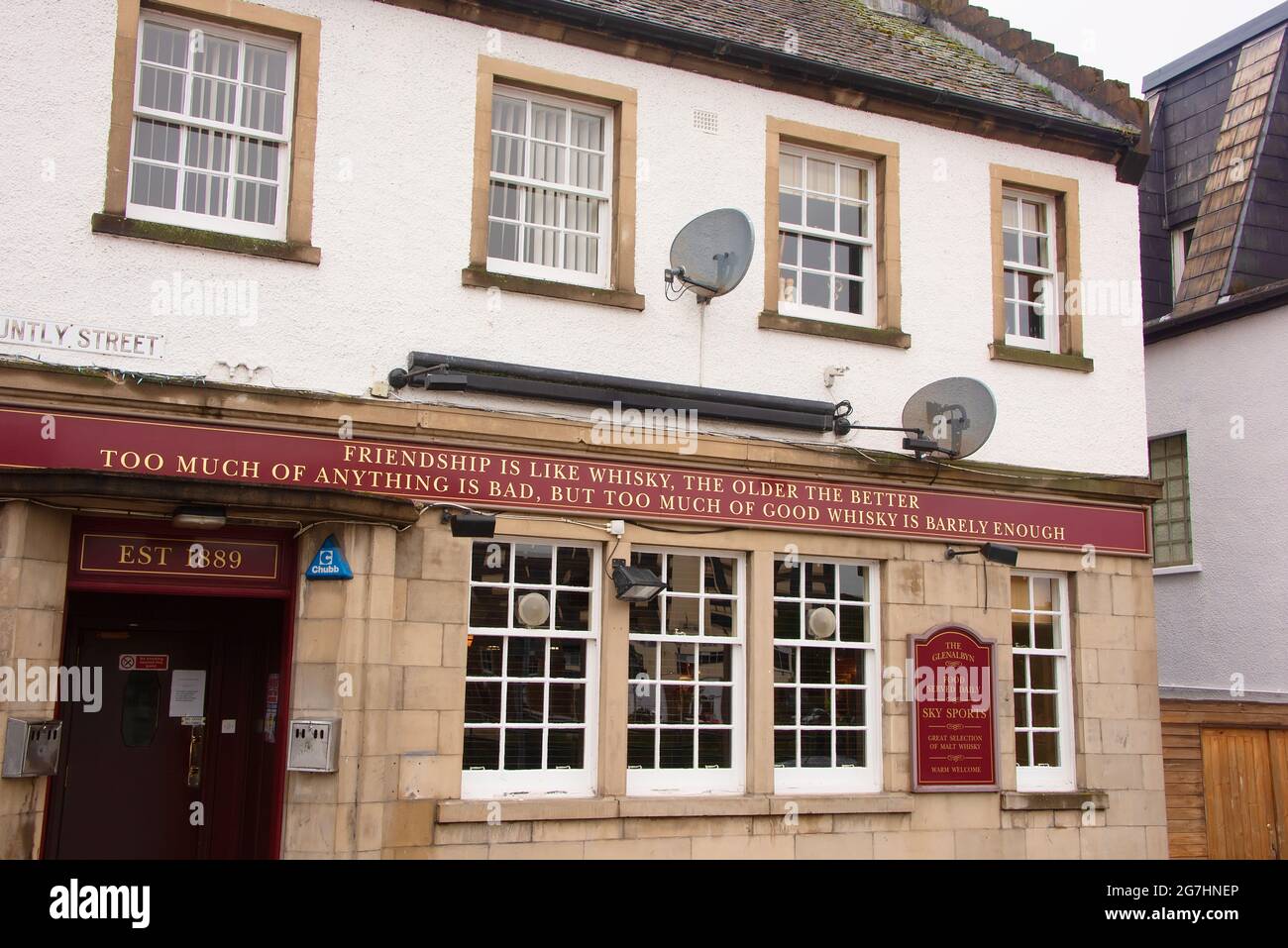 Inverness, Scotland, UK - August 13, 2018:  Popular locals pub on Huntly Street in the small village of Inverness, Scottish Highlands. Stock Photo