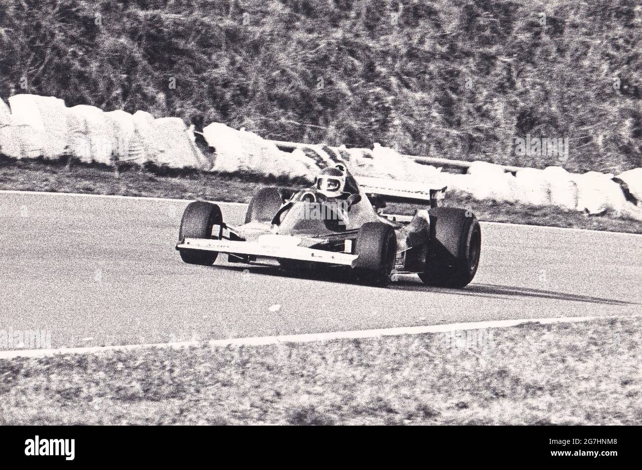Carlos Reutemann during testing on a Ferrari 312T Formula 1 at the Mugello Circuit, Italy. Year 1977 Stock Photo