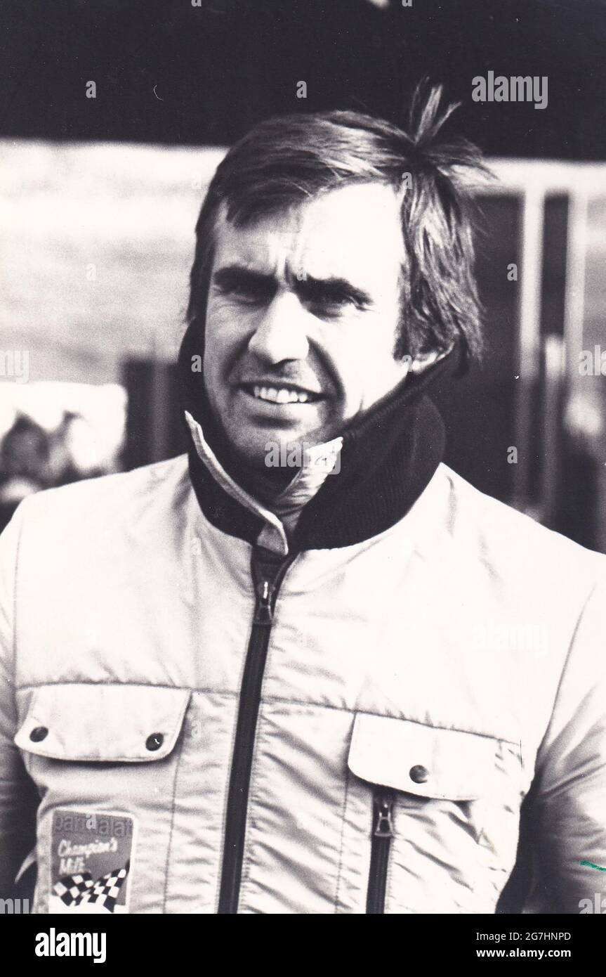 Portrait of Carlos Reutemann during Ferrari Formula 1 Testing at the Mugello Circuit, Italy. Year 1977 Stock Photo