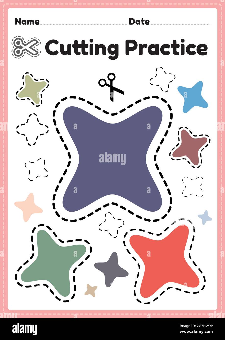 Practice cutting sheets for preschoolers to cut the paper with scissors