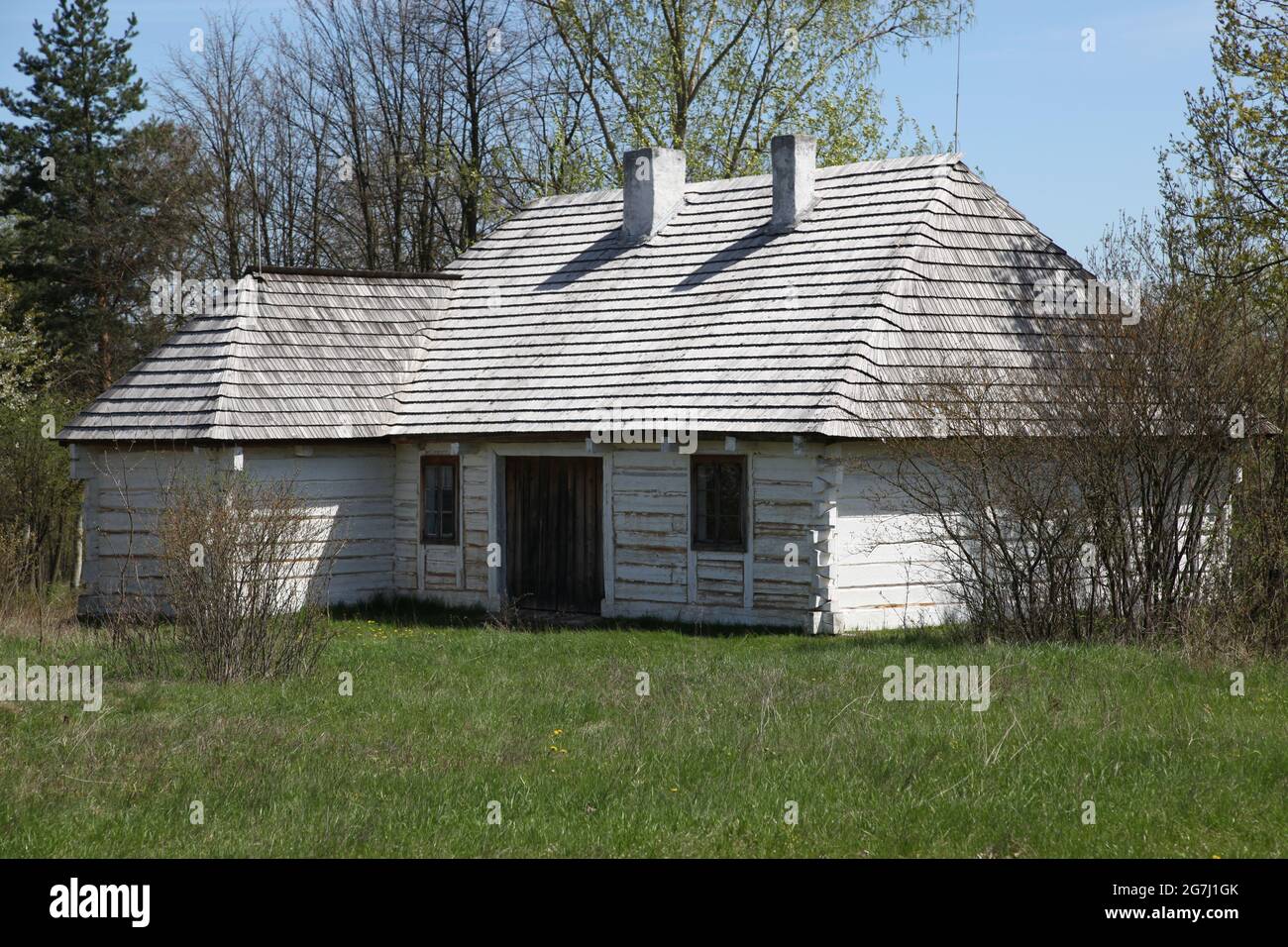 Old country cottage, open-air museum in Tokarnia, rural architecture, wooden architecture, Tokarnia, Stock Photo