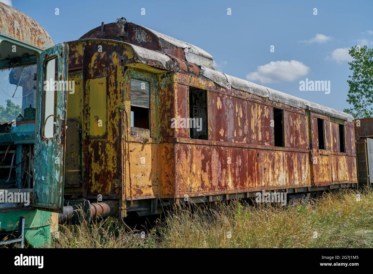 Abandoned rotten old  railway wagon Jaworzyna Slaska Depot Lower Silesia Poland Stock Photo
