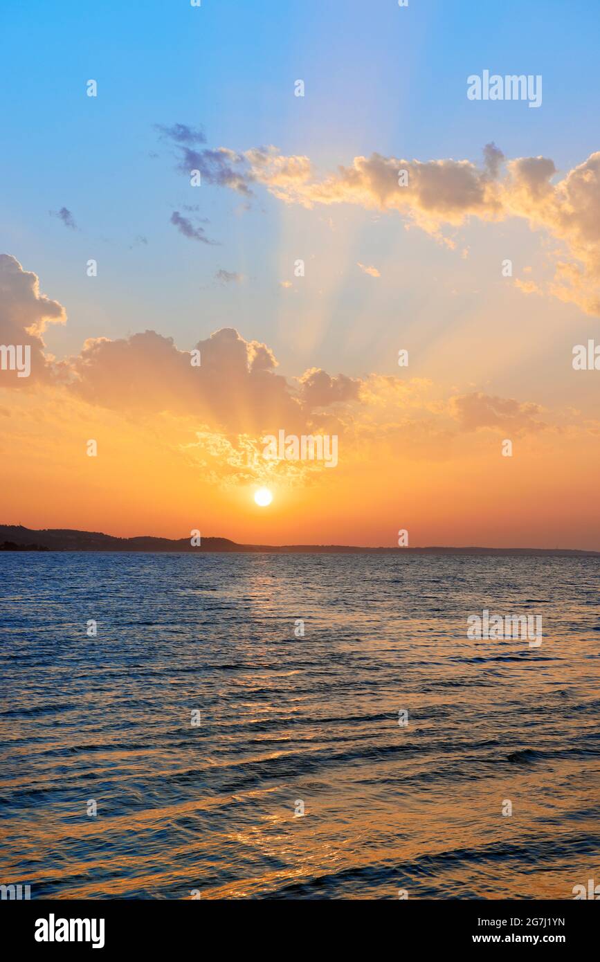 Sunset over the Aegean Sea, Kassandra, Halkidiki, Greece Stock Photo