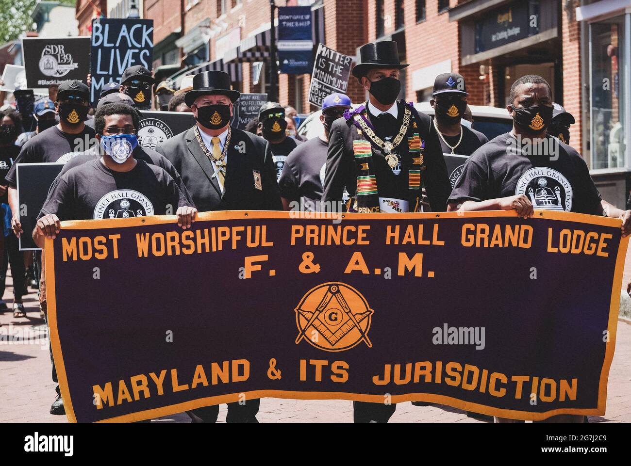 African-American masons of The Most Worshipful Prince Hall Grand Lodge march in Maryland on Juneteenth Stock Photo