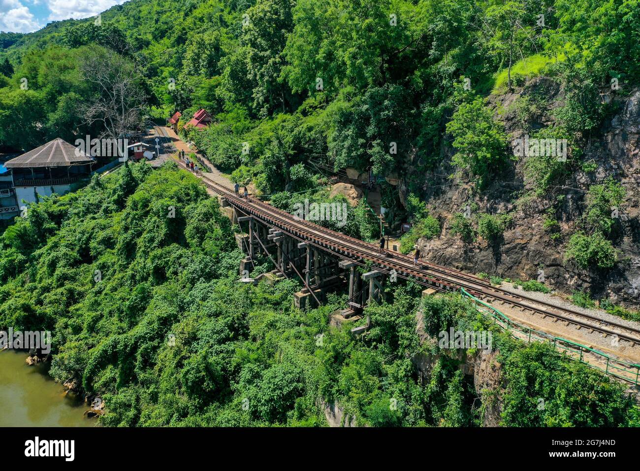 Death Railway bridge, Siam Burma Railway, in Kanchanaburi, Thailand ...