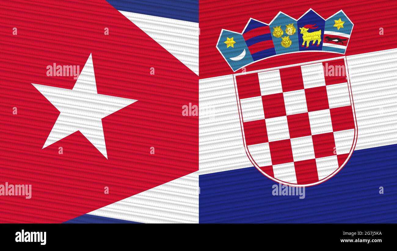 Croatia and Cuba Two Half Flags Together Fabric Texture Illustration Stock Photo