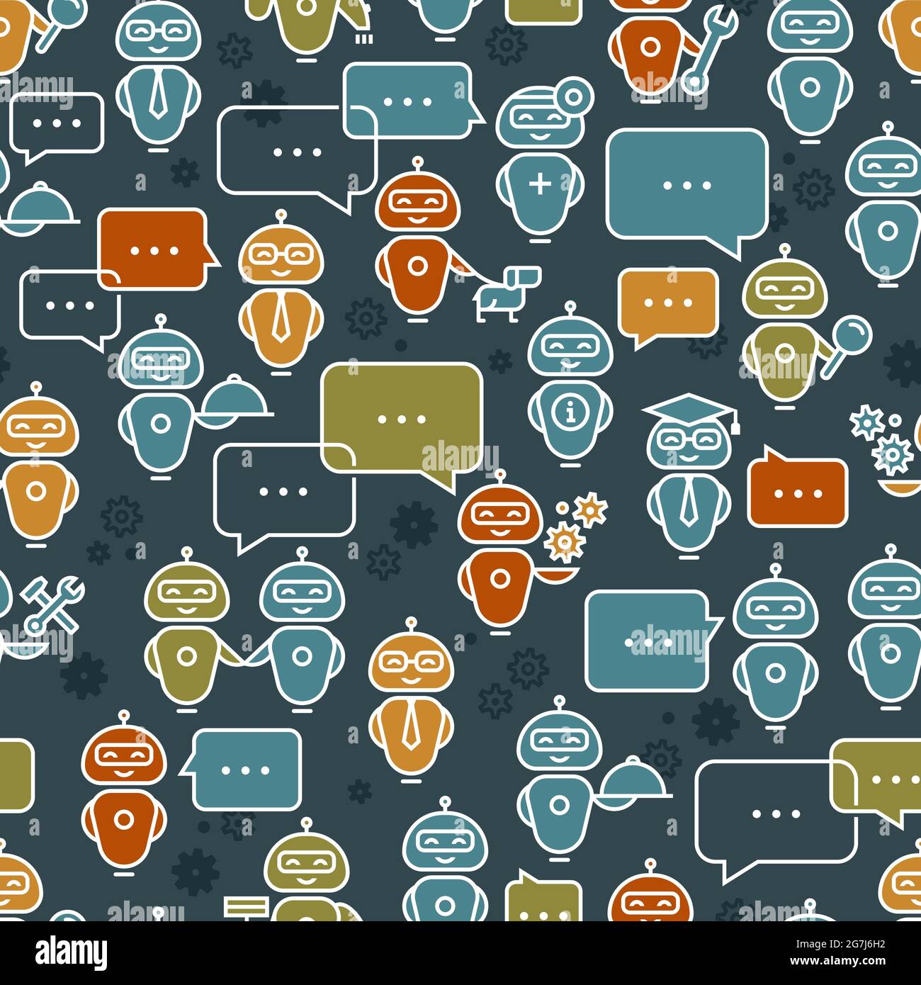 Seamless pattern robot assistant in line style. Vector icon pattern. Stock Vector