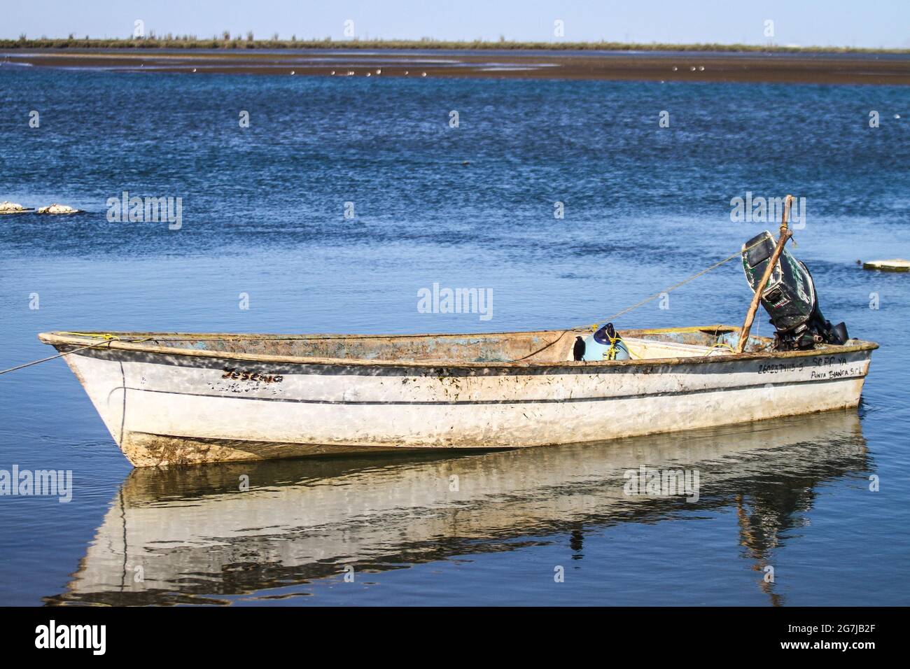 Fishing boat or panga de pescador in the estuary of Bahia de Kino. Kino  Viejo. Gulf of California or Sea of Cortez in Hermosillo, Mexico. (Photo by  Luis Gutierrez / Norte Photo)