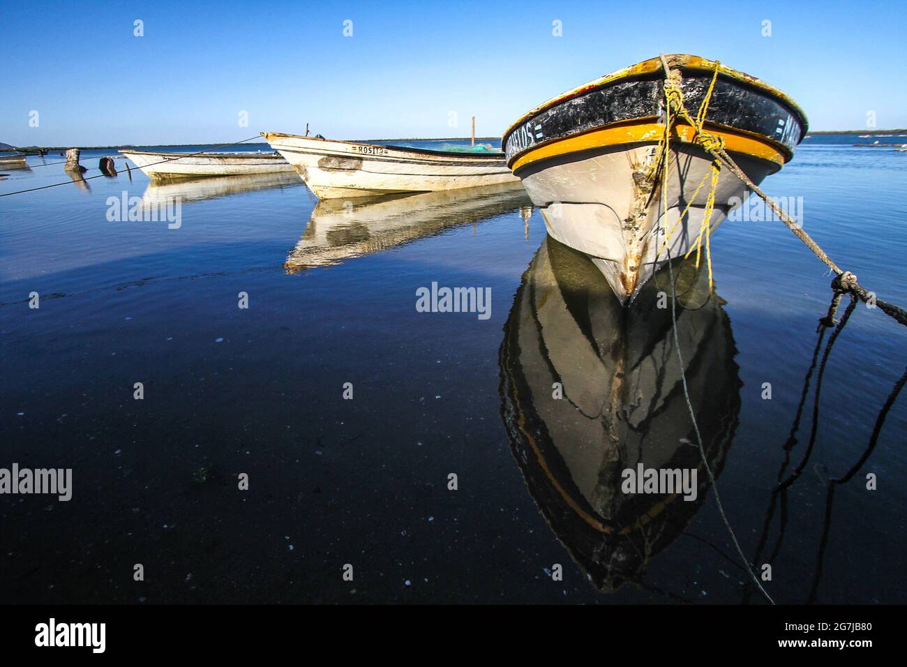 Fishing boat or panga de pescador in the estuary of Bahia de Kino