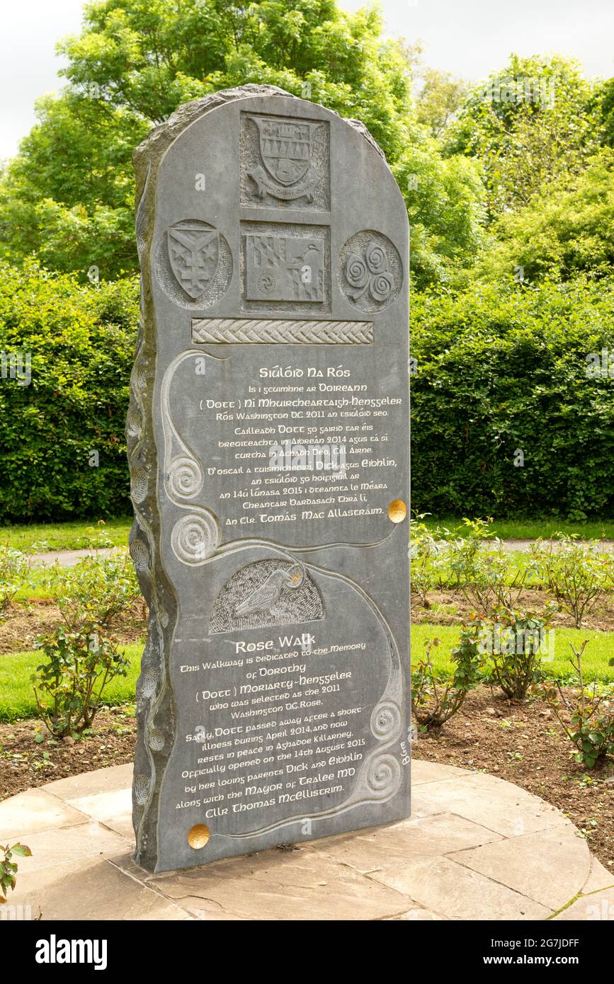Rose Walk walkway monument dedicated to a former Rose of Tralee in the Tralee Town Park, Tralee, County Kerry, Ireland Stock Photo
