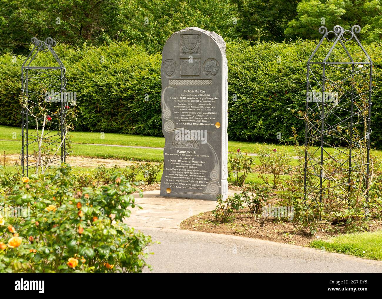 Rose Walk walkway monument dedicated to a former Rose of Tralee in the Tralee Town Park, Tralee, County Kerry, Ireland Stock Photo