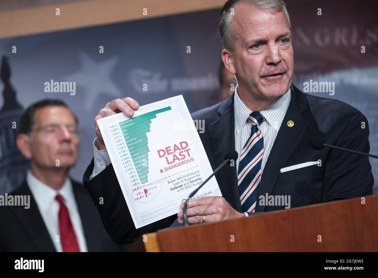 Washington, United States. 14th July, 2021. Senator Dan Sullivan (R-AK), speaks during a press conference on 'public health measures and the crisis at the.southern border' at the U.S. Capitol in Washington, DC on Wednesday, July 14, 2021. Republican Senators traveled earlier this year to observe conditions at the U.S.-Mexican border. Photo by Sarah Silbiger/UPI Credit: UPI/Alamy Live News Stock Photo