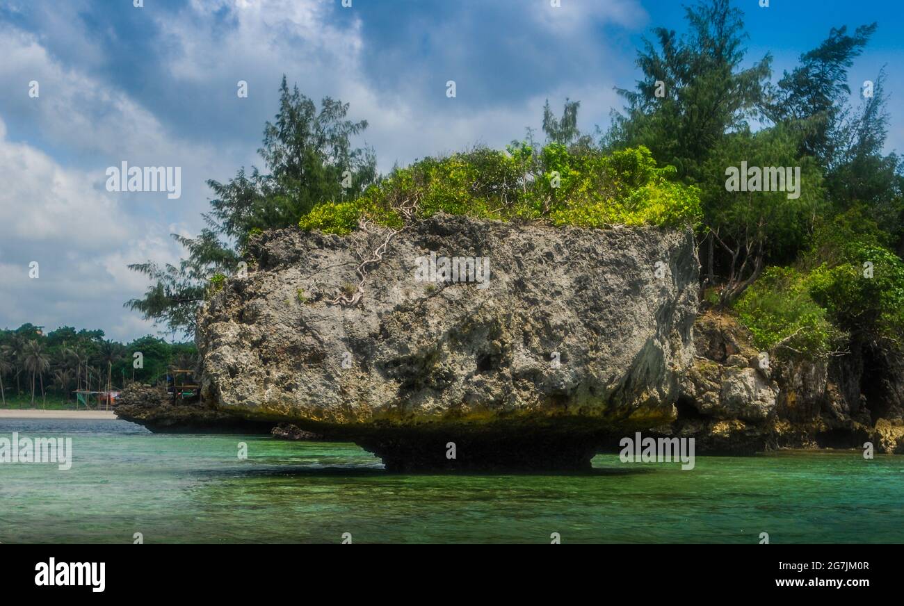 Sea Stack Model Sea stack with trees on a cloudy day Stock Photo - Alamy