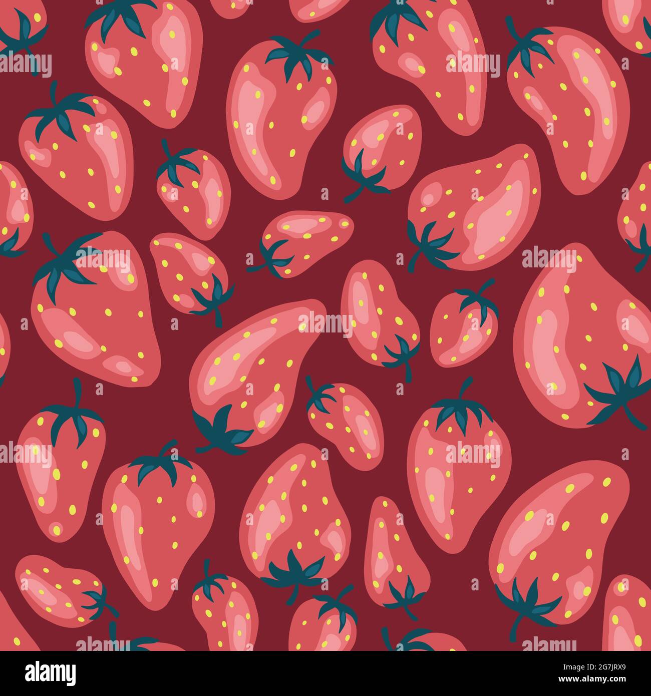 Seamless pattern of fresh strawberry background. Used for magazine, book,card, menu cover, web pages. Stock Vector