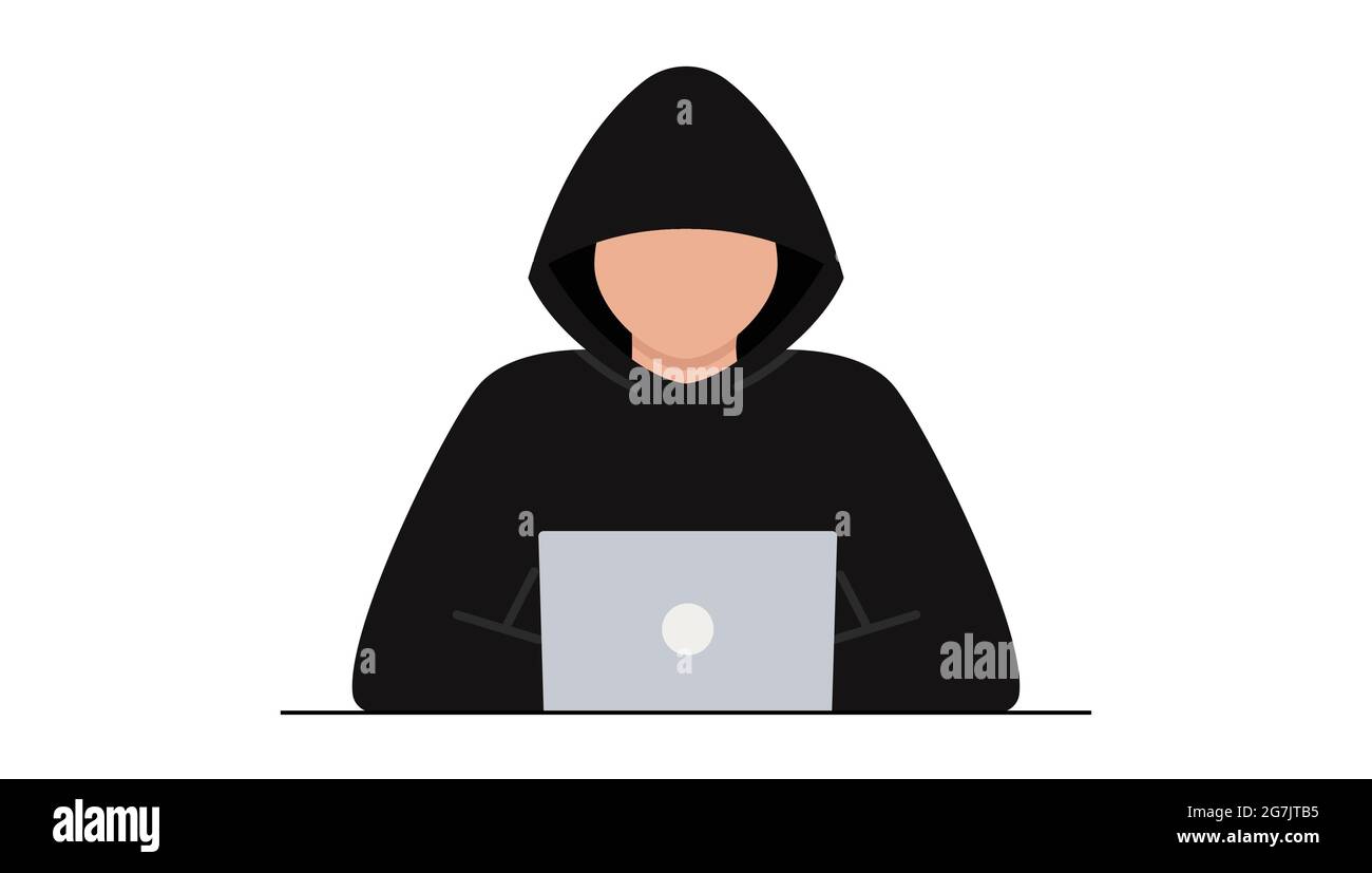 Hacker attack. Fraud with user data on social networks. Internet phishing, hacked password. Cybercrime and crime. A thief on a website online on the Stock Vector