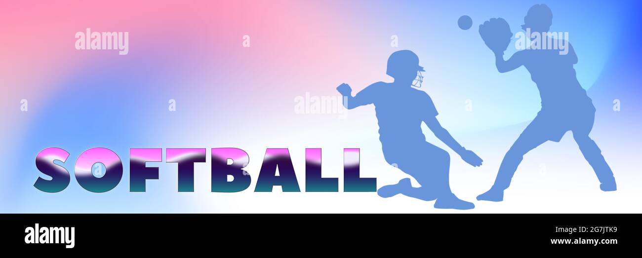 Softball sports banner. Silhouettes of professional softball players on