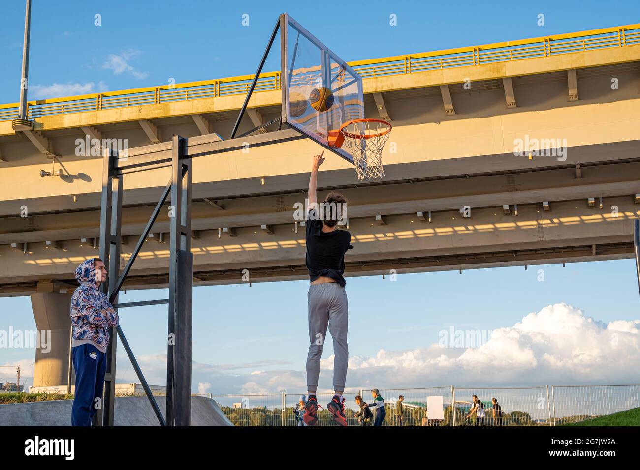 Kazan, Russia September 12, 2020 A young basketball player throws a