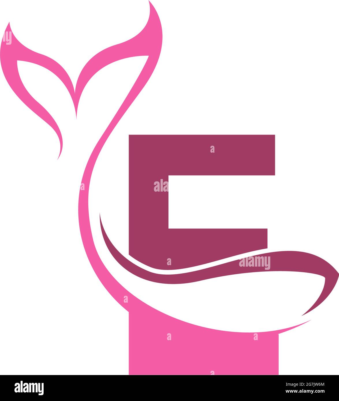 Letter E with mermaid tail icon logo design template vector Stock Vector