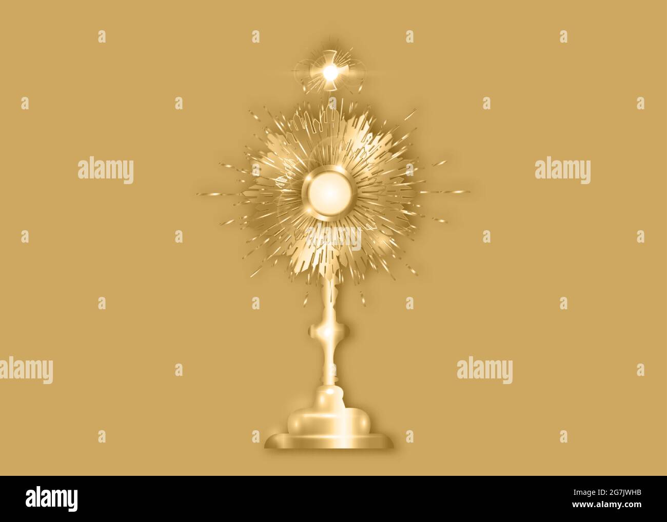 Monstrance Silver Ostensorium used in Roman Catholic, Old Catholic and Anglican ceremony traditions. Benediction of the Blessed Sacrament is used to d Stock Vector