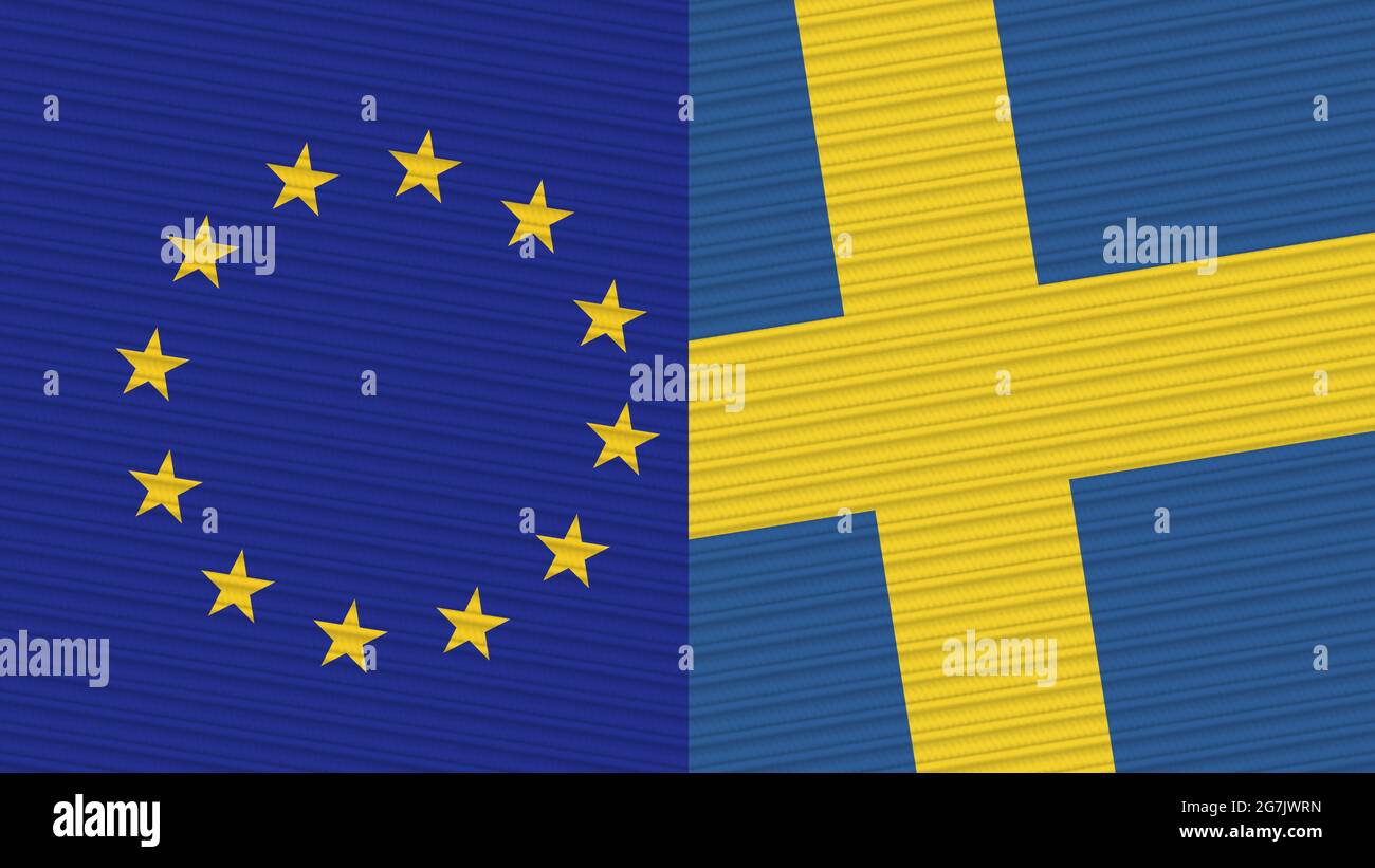 Sweden and European Union Two Half Flags Together Fabric Texture