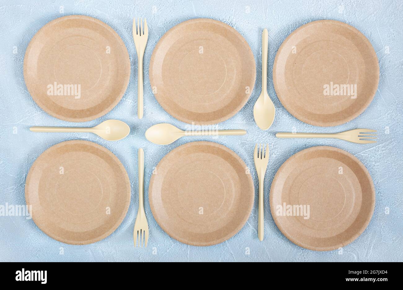 Empty disposable plates and cutlery made from natural biodegradable