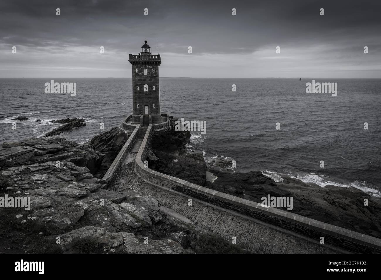 Kermorvan lighthouse on the french atlantic coast. Stock Photo