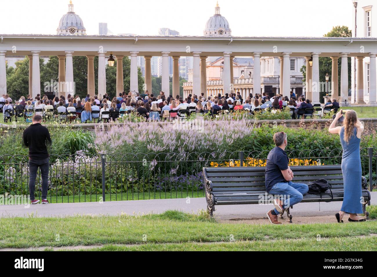 evening concert is enjoyed by many local residents in garden of Queen's House , London greenwich England UK Stock Photo