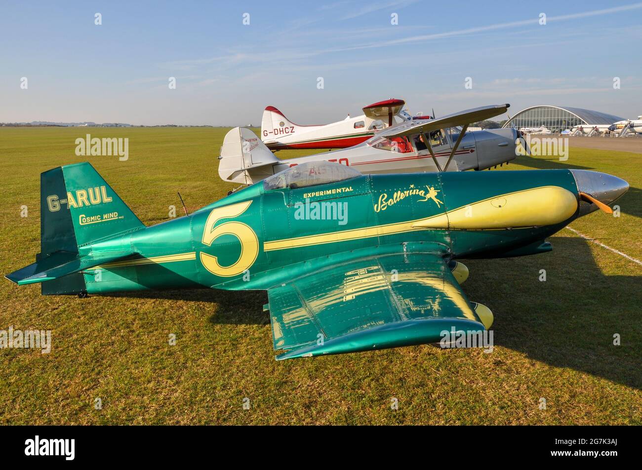 LeVier Cosmic Wind G-ARUL named Ballerina, a small single engine, single seat racing monoplane. FAA category Stock Photo