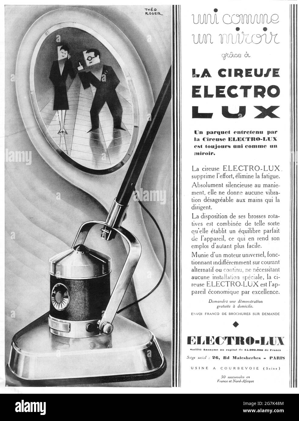 Vintage French 'LA CIREUSE ELECTRO LUX' Electrolux Vacuum Cleaner Advertisement (A3+ poster quality, 600dpi) Stock Photo