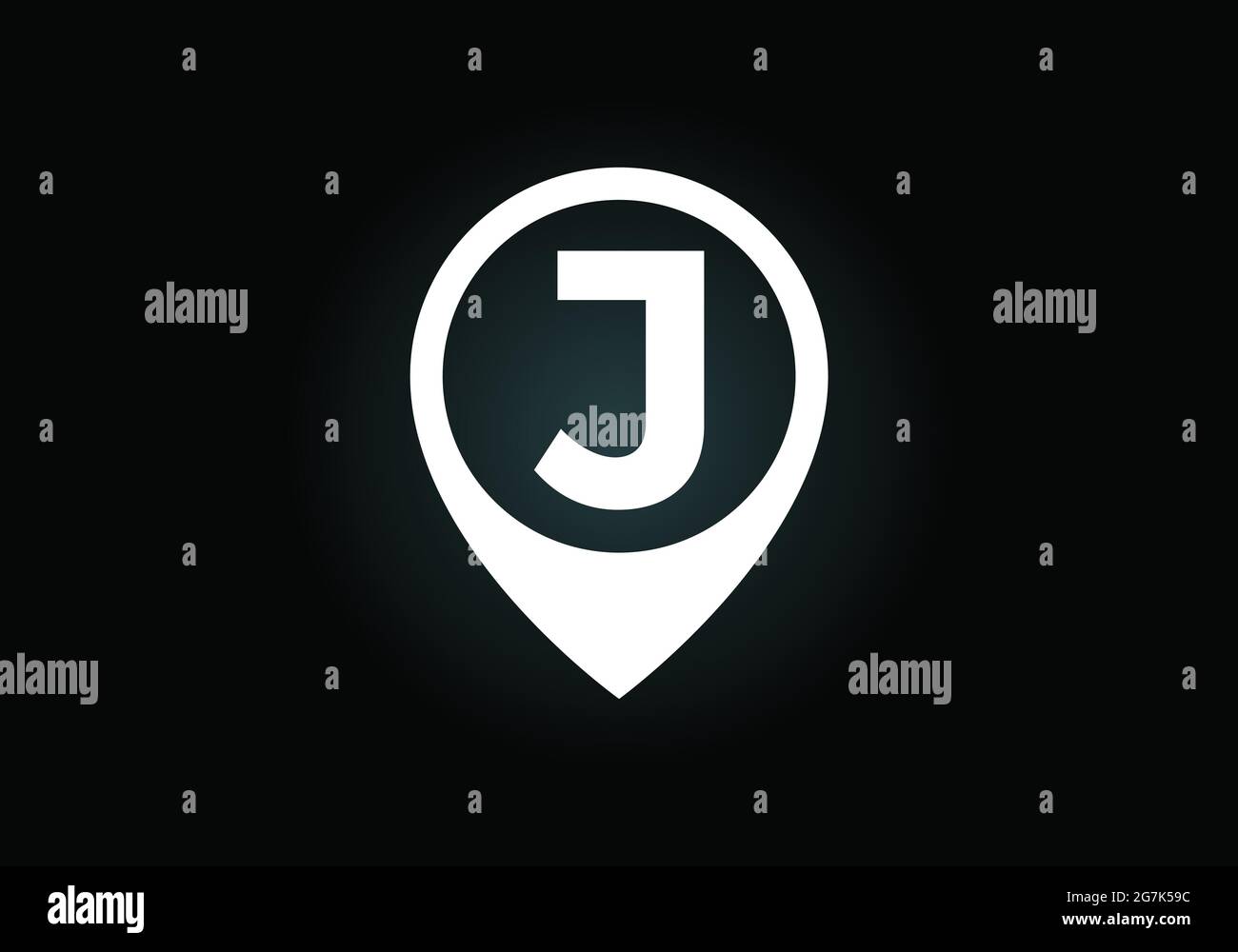 Initial J monogram letter alphabet with location icon pin sign. Font ...