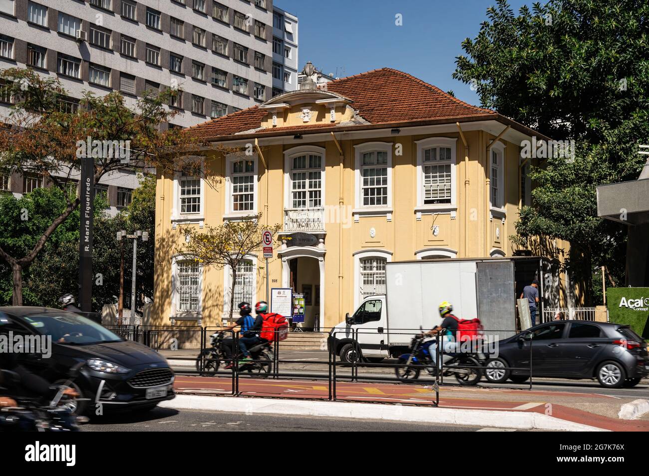 The old colonial house of Pasteur Institute at 393 Paulista Avenue, responsible for epidemiological surveillance and disease researches. Stock Photo