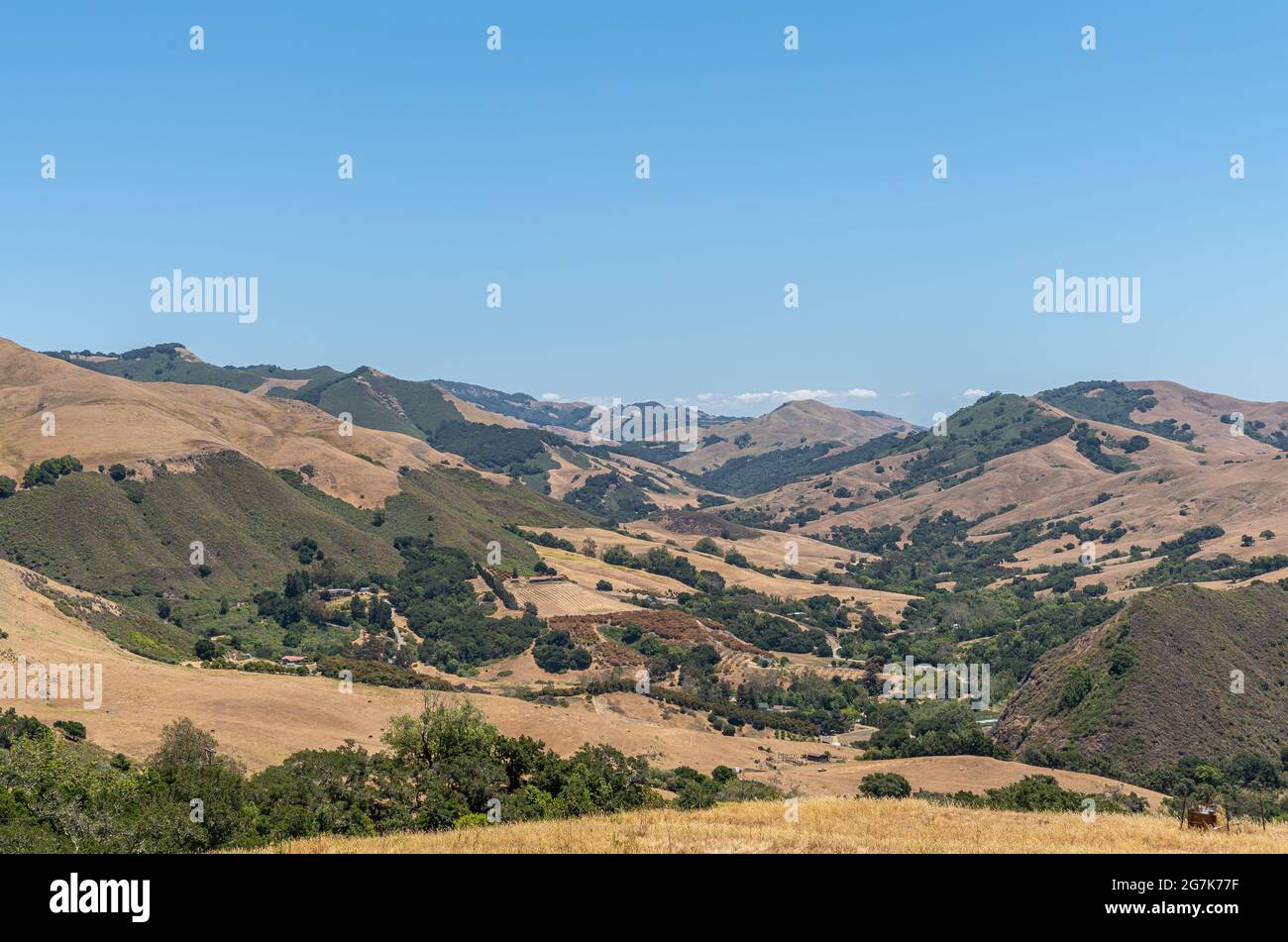 Cambria, CA, USA June 9, 2021 Wide landscape of Back country with