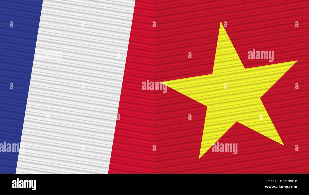 Vietnam and France Two Half Flags Together Fabric Texture Illustration Stock Photo
