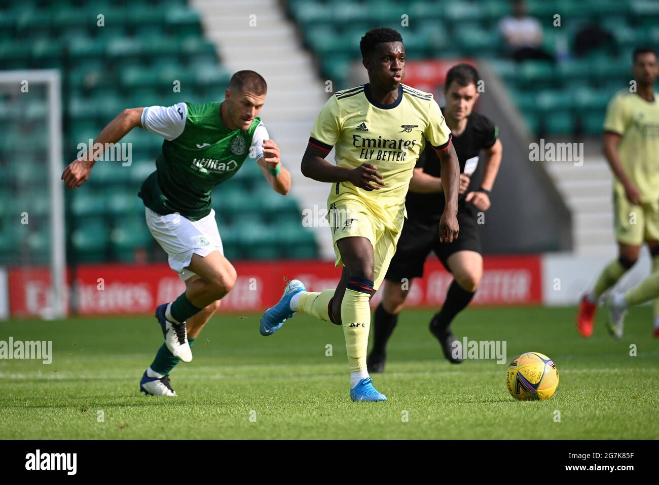 Easter Road Stadium .Edinburgh .Scotland. UK .13th July 21 Eddie Nketiah Arsenal Credit: eric mccowat/Alamy Live News Stock Photo